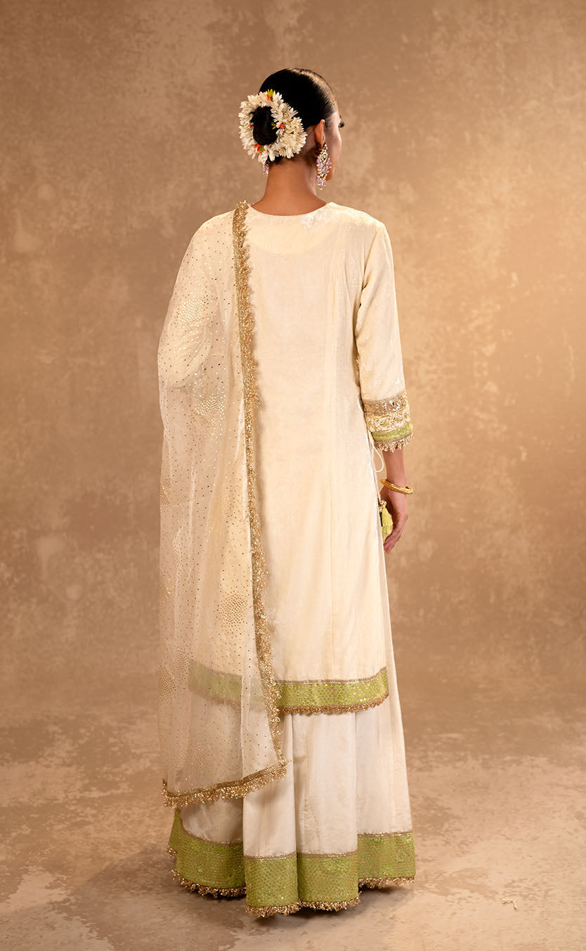 Velvet Kurta with Sharara and Organza Dupatta with Zardozi Work