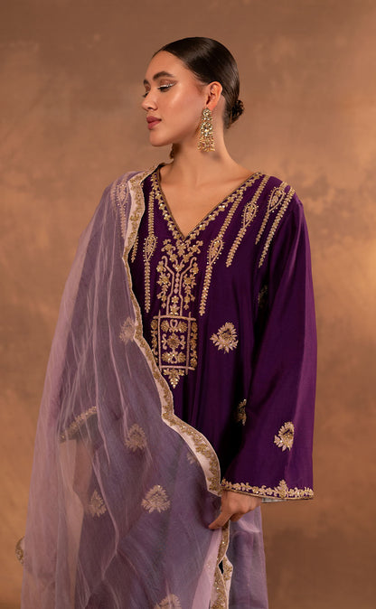 A-Line Kurta Set with Pakistani Salwar and Organza Dupatta