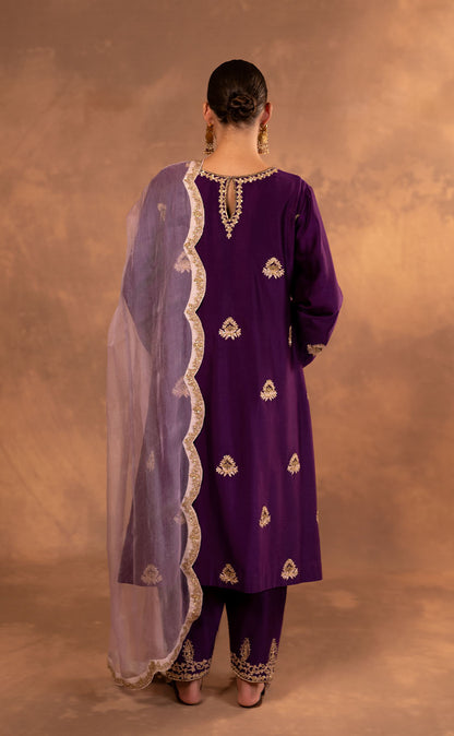 A-Line Kurta Set with Pakistani Salwar and Organza Dupatta