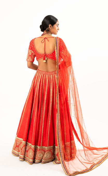 Zardozi Embroidered Silk Lehenga Choli Set with Net Dupatta