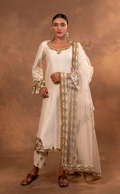 Gotta Patti Embroidered Straight Kurta & Pant Set with Net Dupatta