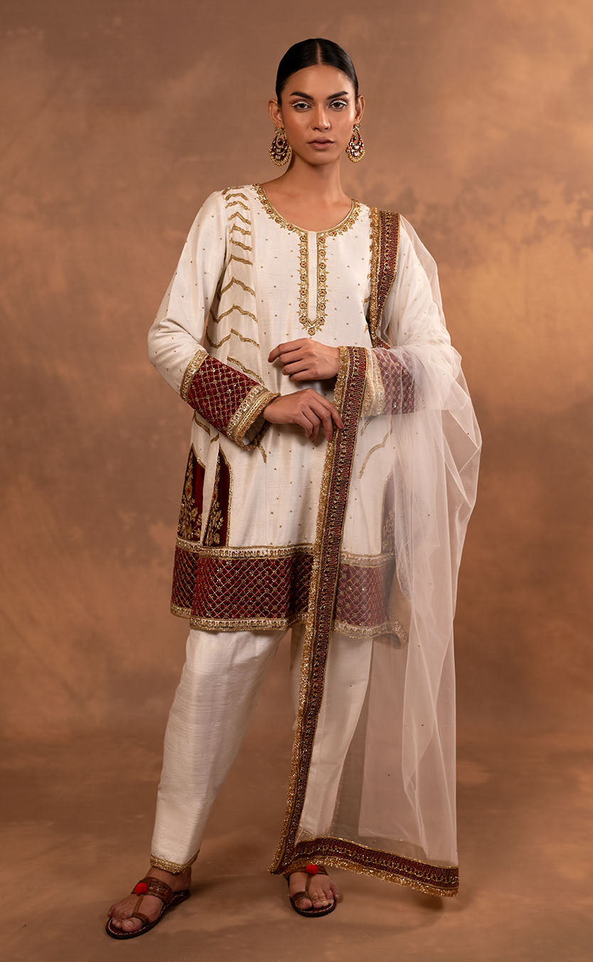 Kurta Set with Pakistani Salwar and Hand Embroidery Dupatta