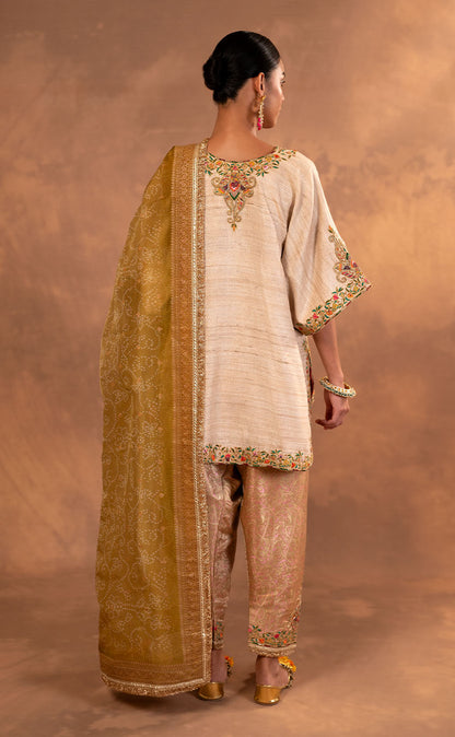 Embroidered Kaftan Cut Kurta Set with Pakistani Salwar and Dupatta