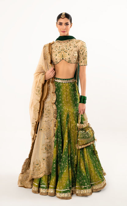 Bandhani Lehenga Set with Zardozi Blouse and Double Dupatta