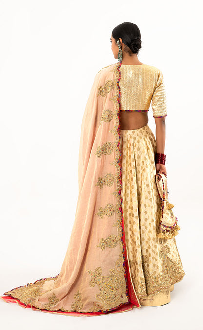 Gota Fabric Blouse Lehenga Set with Zardozi Embroidery and Double Dupatta