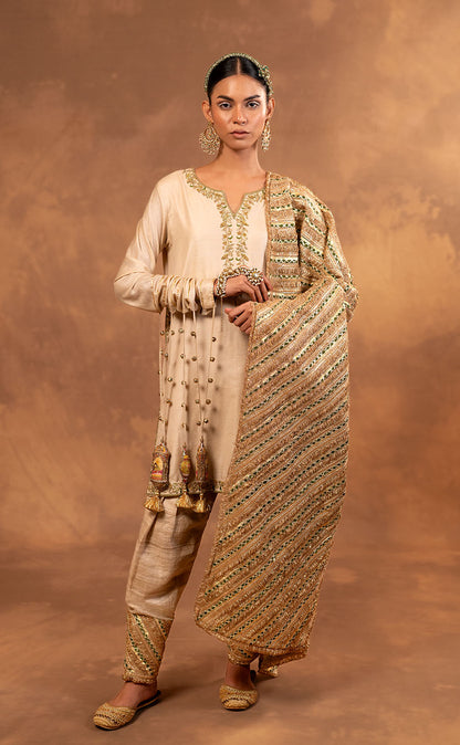 Handcrafted Straight Kurta Set with Pakistani Salwar and Dupatta