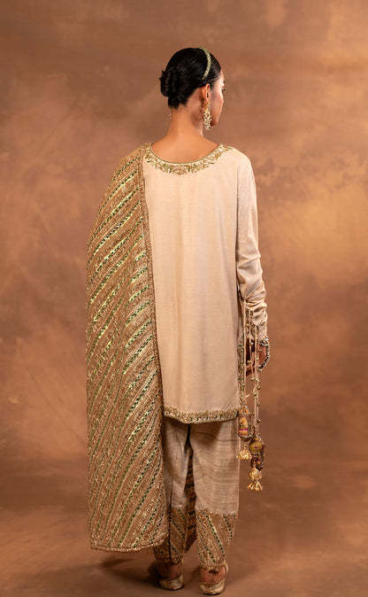 Handcrafted Straight Kurta Set with Pakistani Salwar and Dupatta