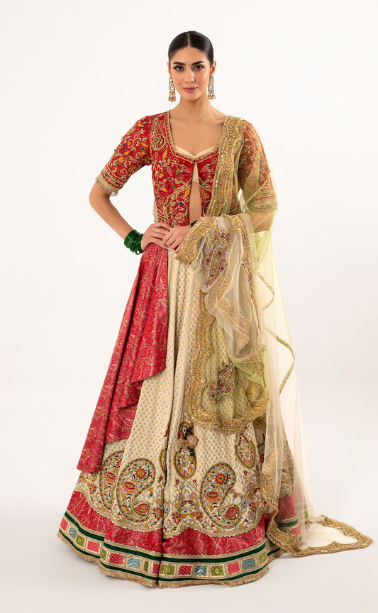 Embroidered Lehenga Set with Hand Embroidered Koti, Blouse, and Dupatta