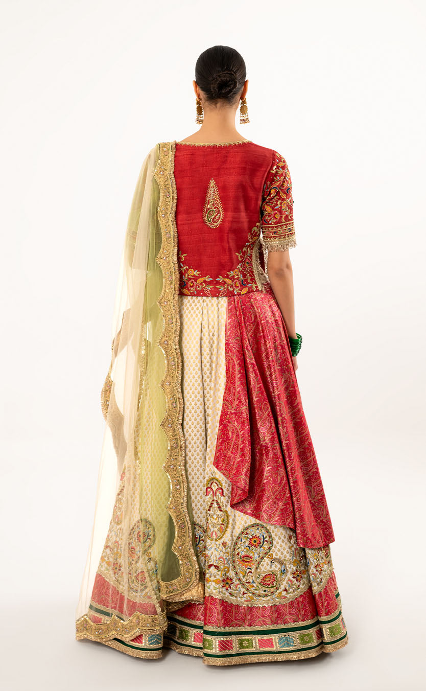 Embroidered Lehenga Set with Hand Embroidered Koti, Blouse, and Dupatta