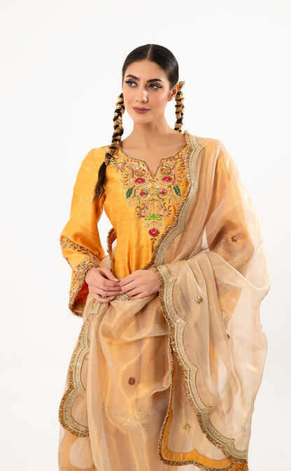 Embroidered Short Anarkali Set with Pakistani Salwar and Dupatta