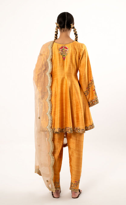 Embroidered Short Anarkali Set with Pakistani Salwar and Dupatta