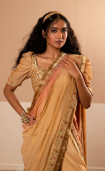 Embroidered Draped Garara Saree with Heavy Sequinced Blouse and Palla