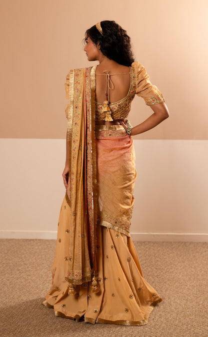 Embroidered Draped Garara Saree with Heavy Sequinced Blouse and Palla