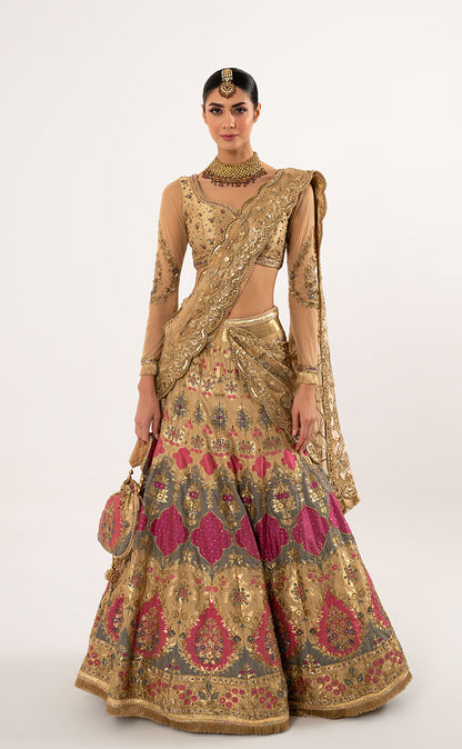 Heavy Zardozi Embroidered Brocade Draped Fishcut Lehenga Saree