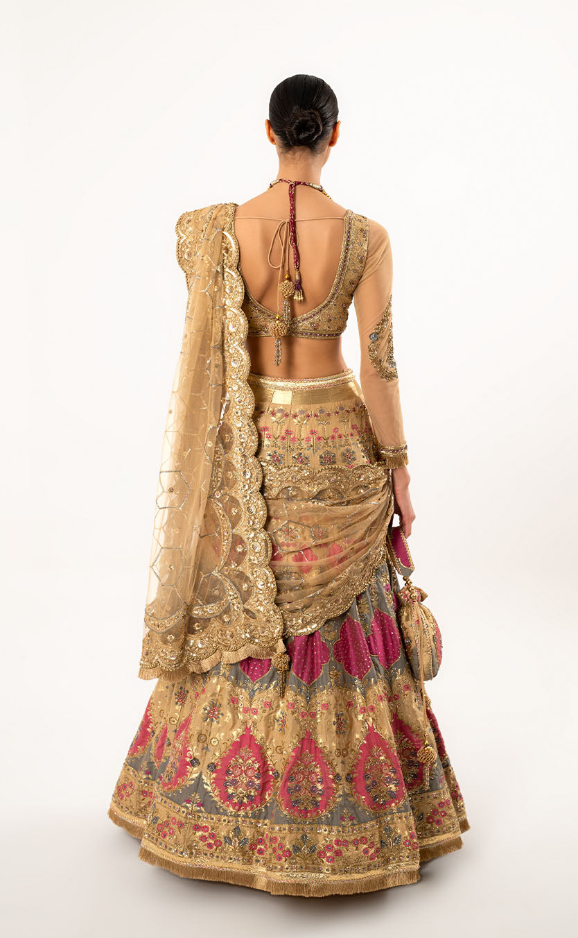 Heavy Zardozi Embroidered Brocade Draped Fishcut Lehenga Saree