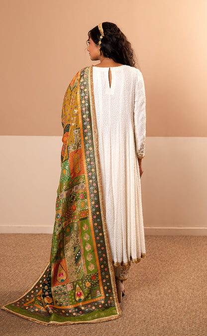 Long Sequinced Anarkali Set with Pakistani Salwar and Printed Dupatta