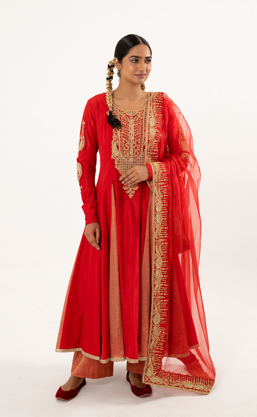 Full-Length Anarkali and Plazzo Set with Organza Dupatta