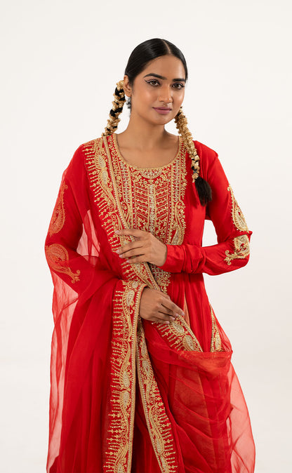 Full-Length Anarkali and Plazzo Set with Organza Dupatta