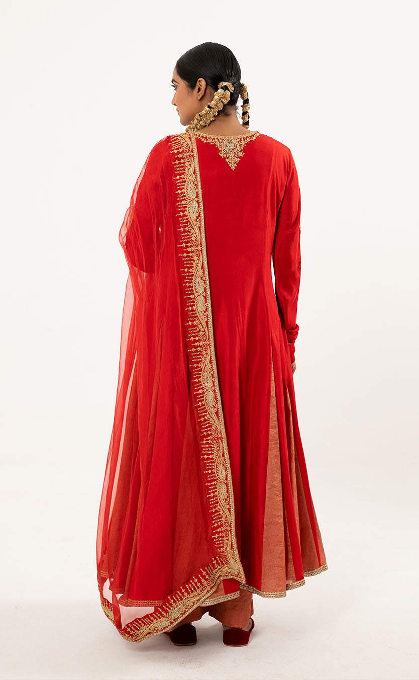 Full-Length Anarkali and Plazzo Set with Organza Dupatta