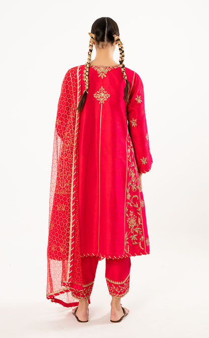 Fine Silk Short Kurta & Silk Sharara Set with Organza Dupatta