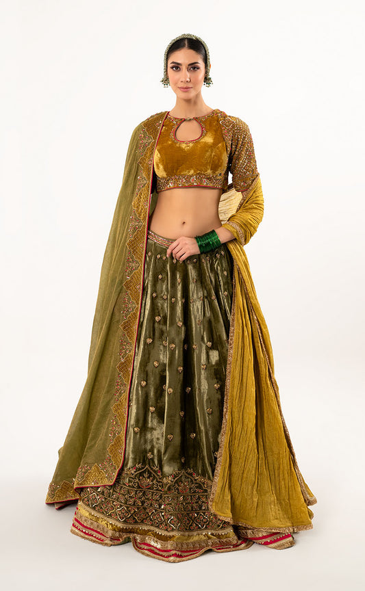 Royal Velvet Ensemble Lehenga, Choli, Dupatta & Dushala