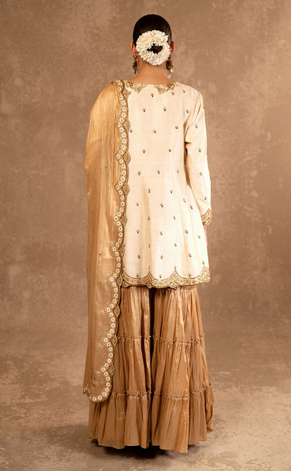 Silk A-Line Kurta Set with Sharara and Dupatta