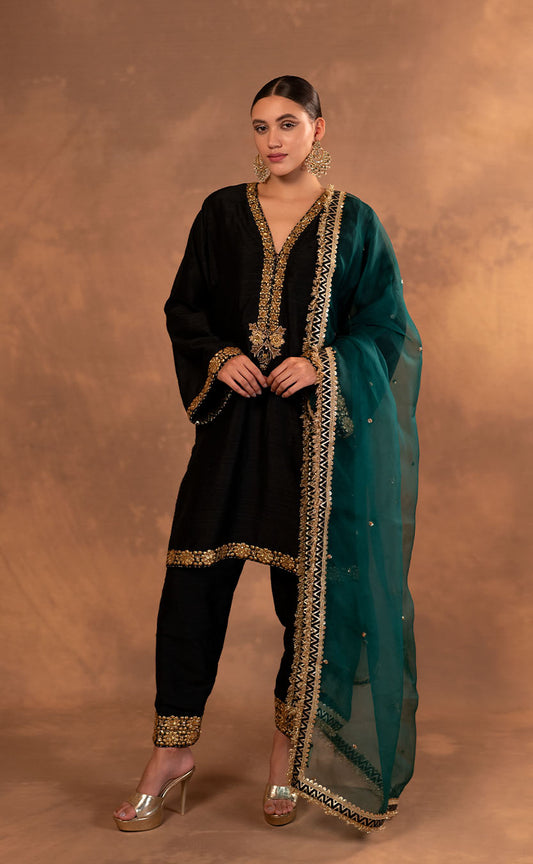 Zardozi Embroidered Kurta with Pakistani Salwar and Dupatta