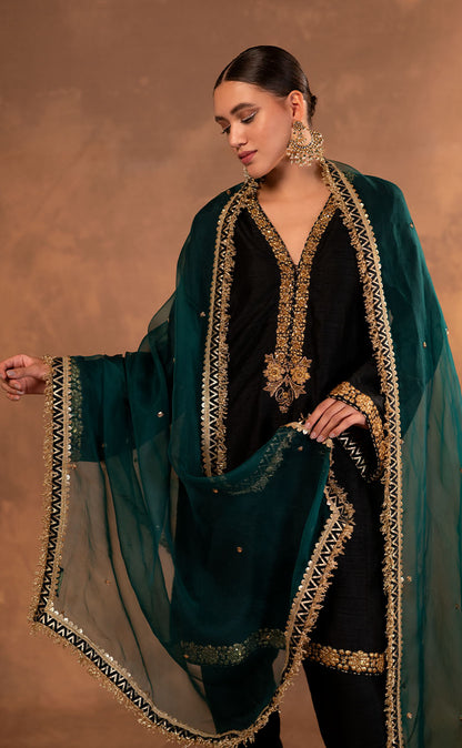 Zardozi Embroidered Kurta with Pakistani Salwar and Dupatta