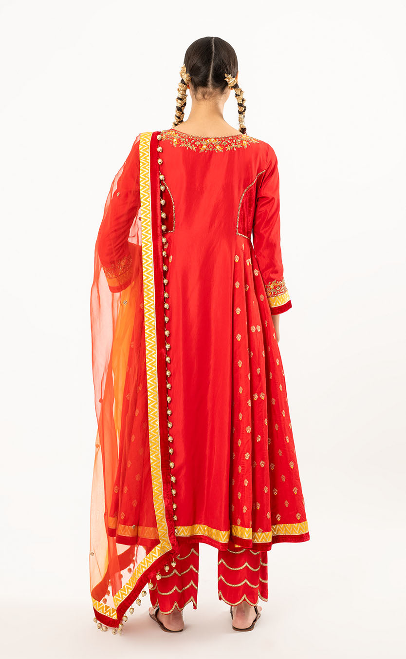 Embroidered Silk Anarkali with Straight Plazzo and Organza Dupatta