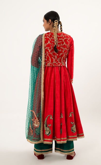 Aari Embroidered Anarkali with Koti, Plazzo & Organza Dupatta