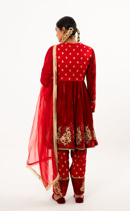 Hand Embroidered Anarkali with Banarsi Koti, Salwar & Organza Dupatta