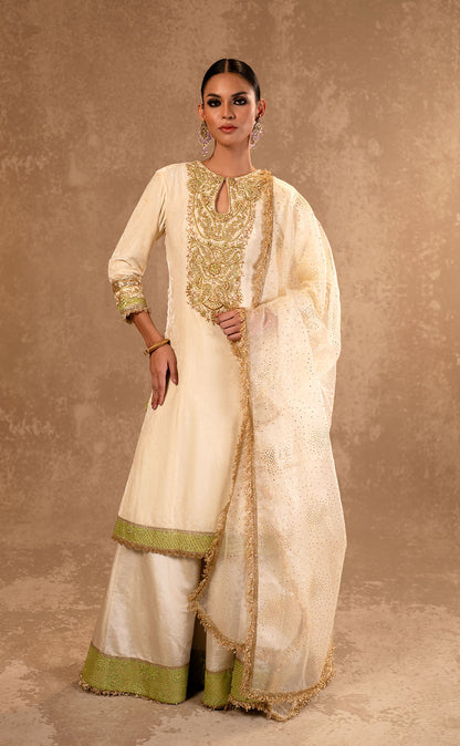 Velvet Kurta with Sharara and Organza Dupatta with Zardozi Work