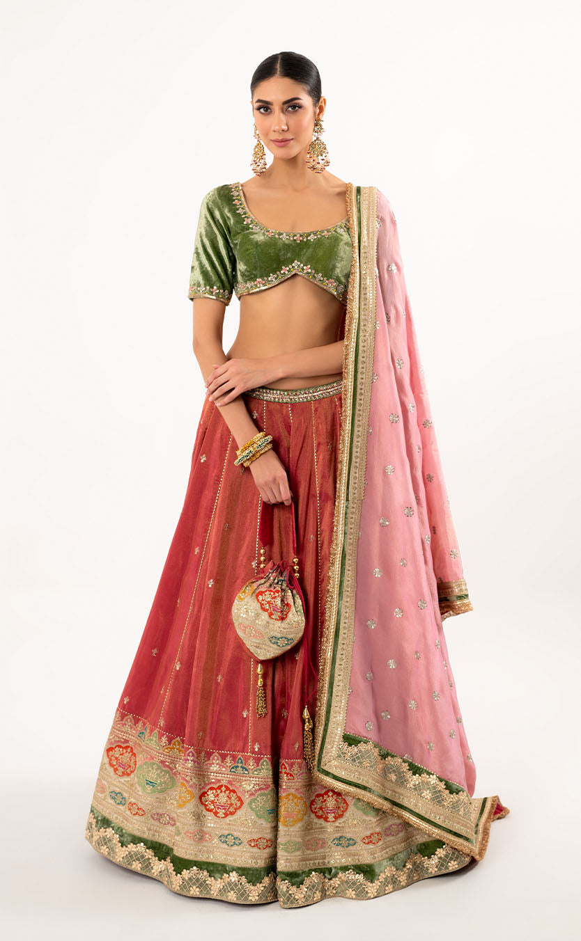 Gotta Work Lehenga Choli Set with Dupatta and Matching Potli