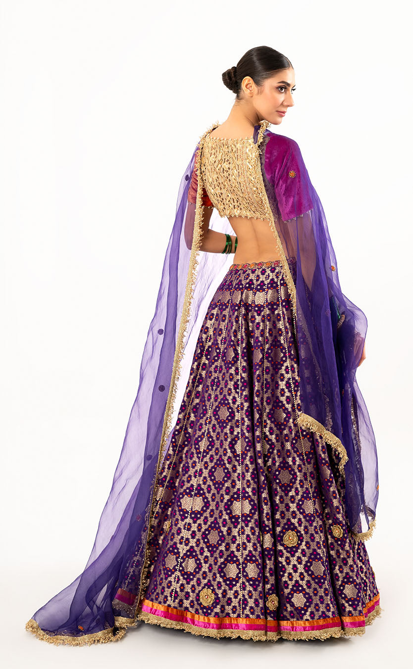 Pearl Embroidered Choli & Lehenga Set with Organza Dupatta