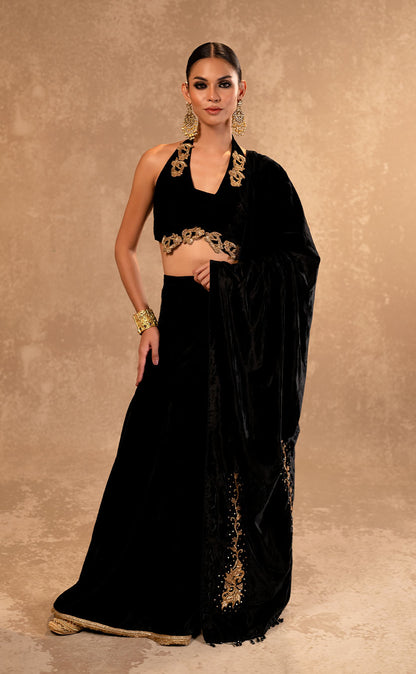 Velvet Kurta & Sharara Set with Zardozi Embroidered Stole