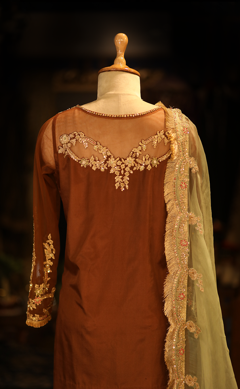 Embroidered Kurta and Printed Garara with Hand Embroidered Dupatta