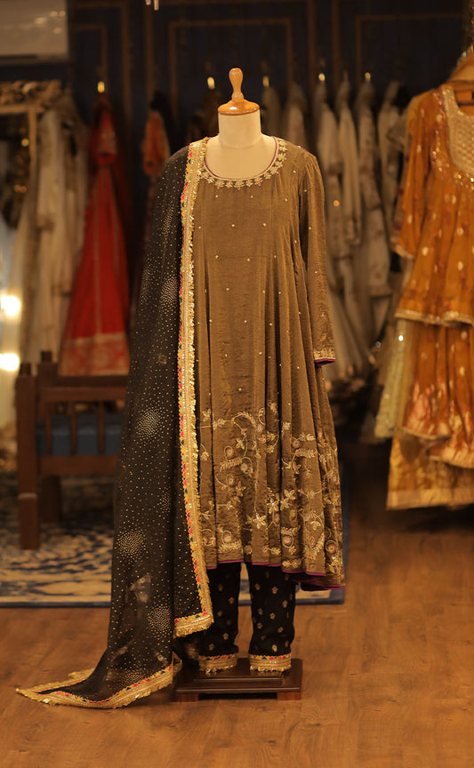 Hand Embroidered Anarkali & Banarasi Silk Pakistani Salwar with Organza Dupatta