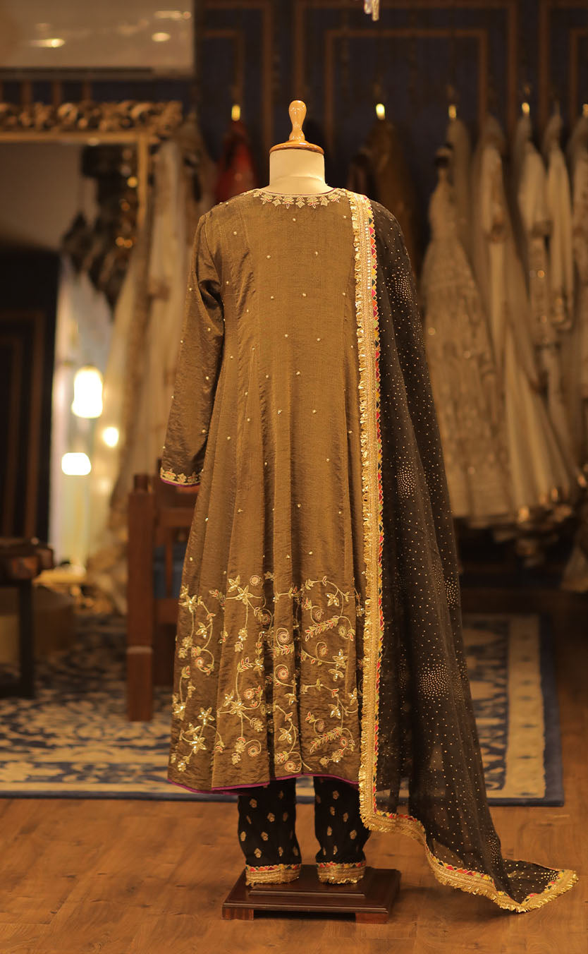 Hand Embroidered Anarkali & Banarasi Silk Pakistani Salwar with Organza Dupatta