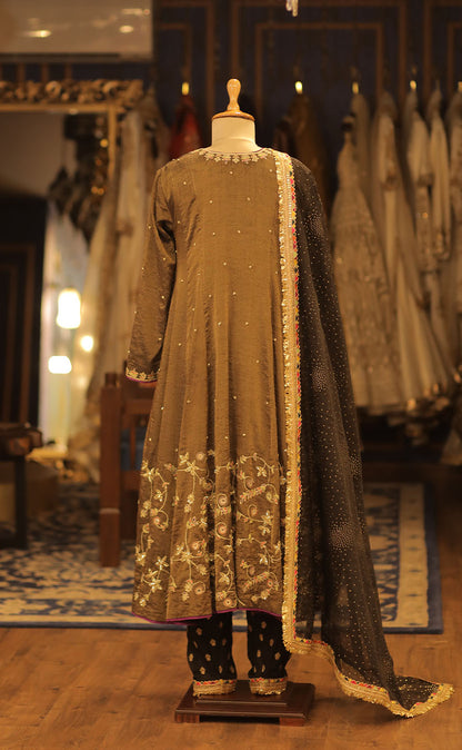 Hand Embroidered Anarkali & Banarasi Silk Pakistani Salwar with Organza Dupatta