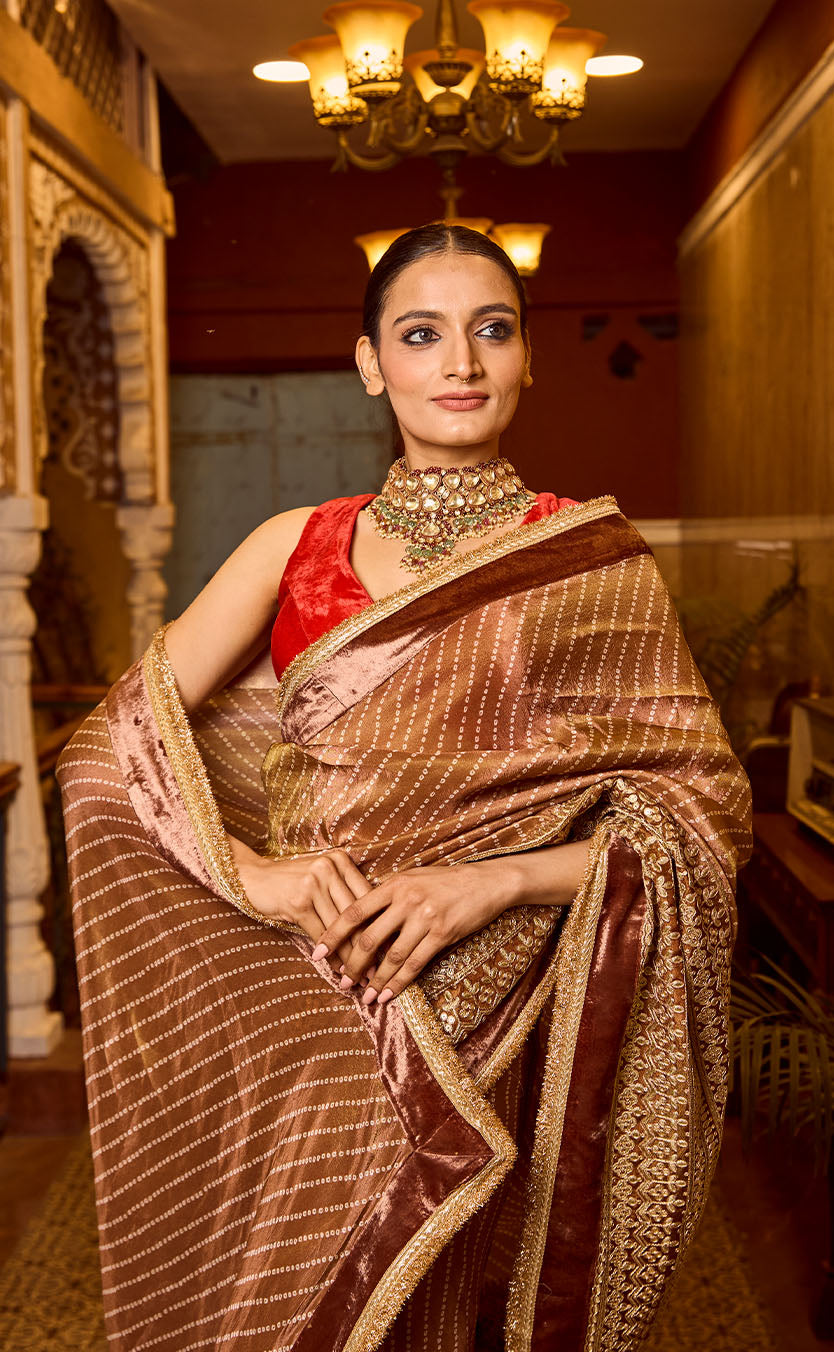 Hand Embroidered Royal Bandhani Draped Saree