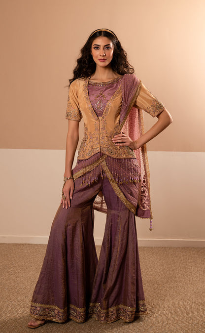 Embroidered Koti and Blouse Ensemble with Draped Garara Saree