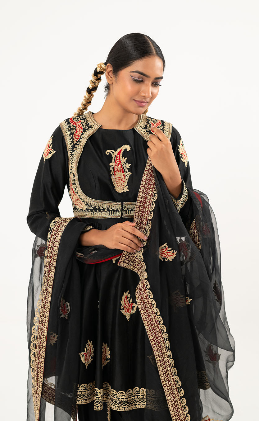 Short Anarkali Set with Koti, Dhoti Salwar and Organza Dupatta