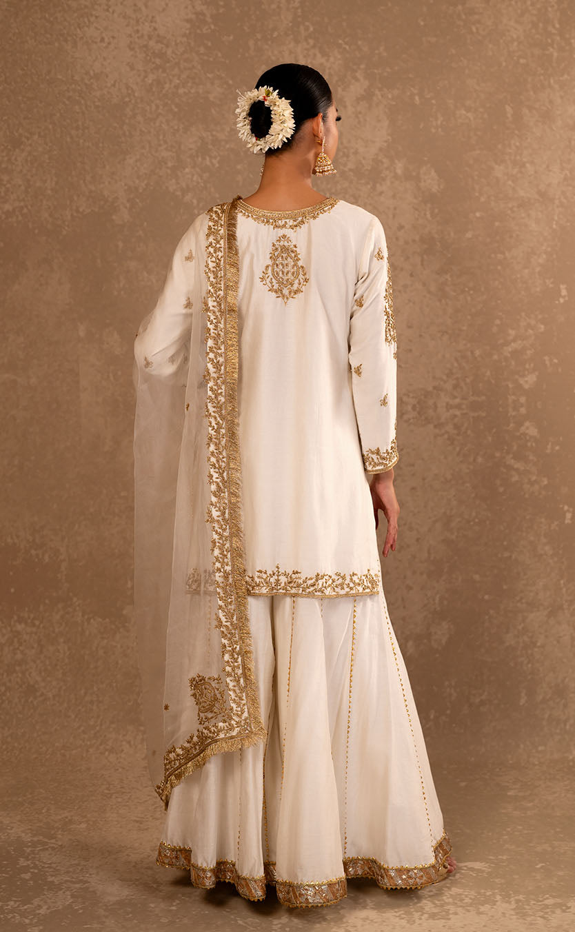 Short Kurta & Sharara Set with Organza Dupatta