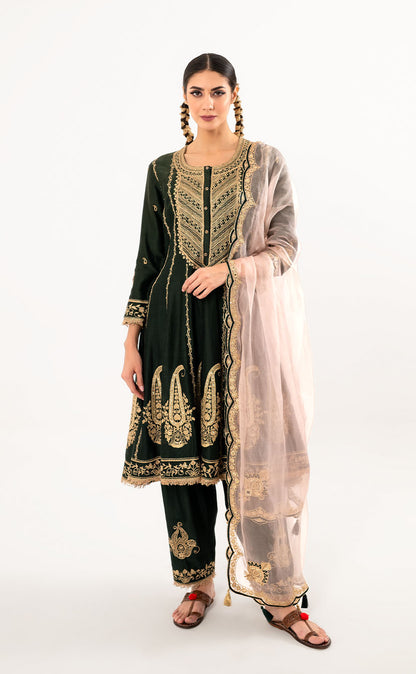 Aari Embroidered Silk Anarkali Set with Salwar and Organza Dupatta