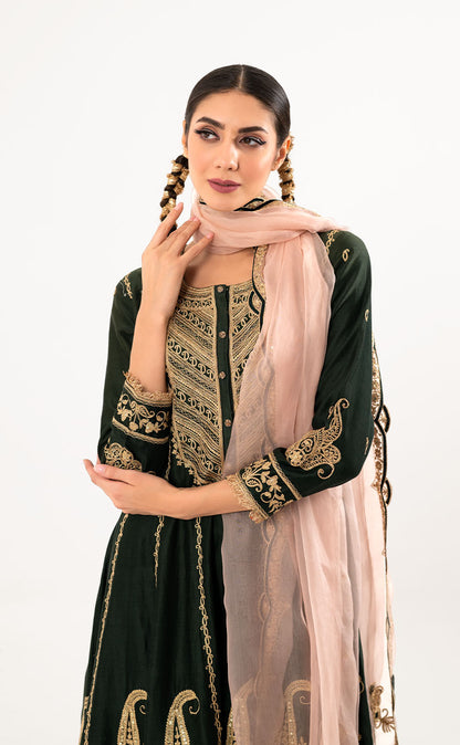 Aari Embroidered Silk Anarkali Set with Salwar and Organza Dupatta