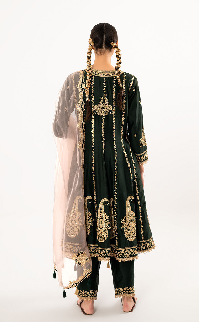 Aari Embroidered Silk Anarkali Set with Salwar and Organza Dupatta