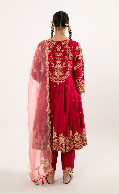 Silk Anarkali with Pakistani Salwar with Dori Embroidered Dupatta