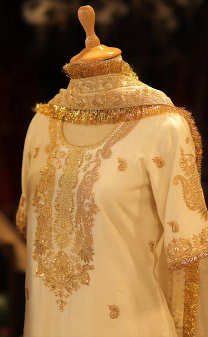 Luxe Silk Kurta with Sharara and Hand-Embroidered Dupatta