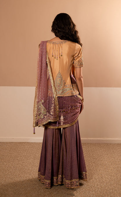 Embroidered Koti and Blouse Ensemble with Draped Garara Saree