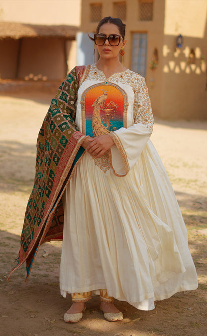 Zardozi Embroidered kalidaar Set with Pakistani Salwar and Banarsi Dupatta